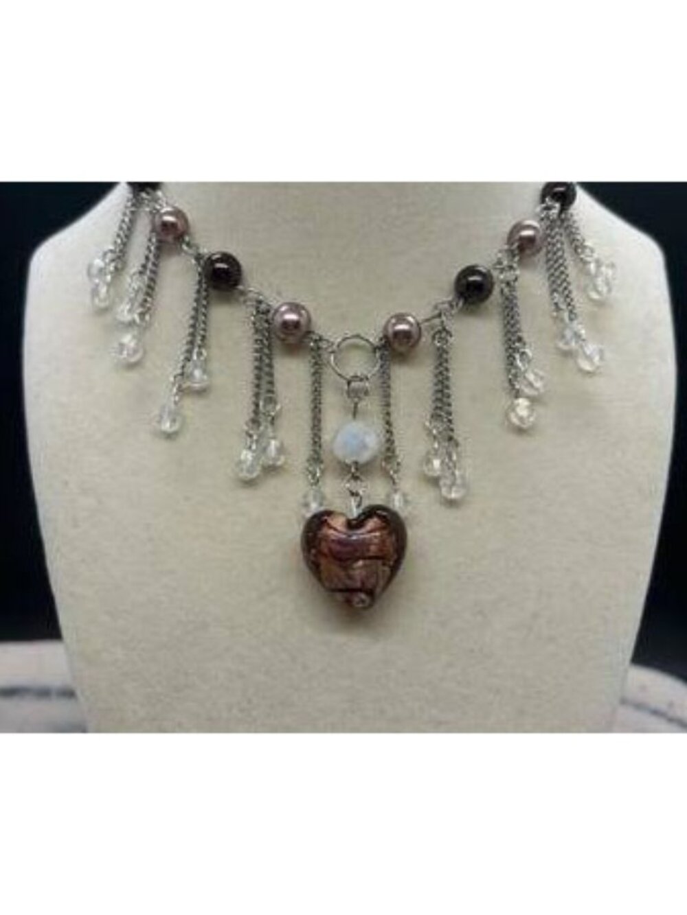 Victorian Style Beaded swirled glass heart pendant Gothic Choker Necklace